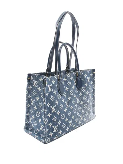 Pre-owned Louis Vuitton 2021-2025 Monogram Denim Onthego Mm Satchel In Blue