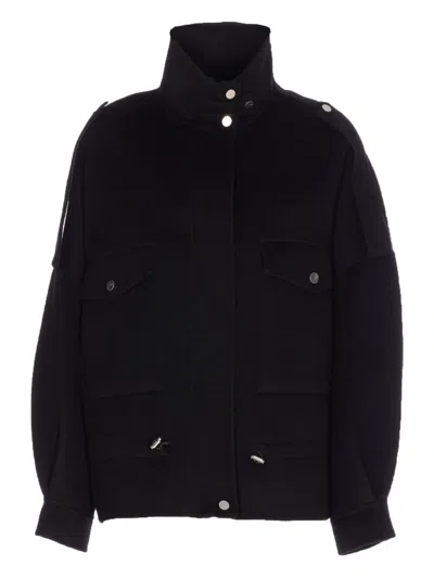 Pinko 'crostino' Black Jacket With Collar With Buttons And Front Pockets In Wool Blend Woman In Black