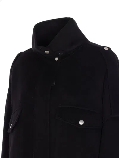 Pinko 'crostino' Black Jacket With Collar With Buttons And Front Pockets In Wool Blend Woman In Black