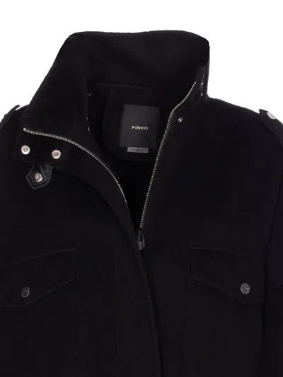 Pinko 'crostino' Black Jacket With Collar With Buttons And Front Pockets In Wool Blend Woman In Black