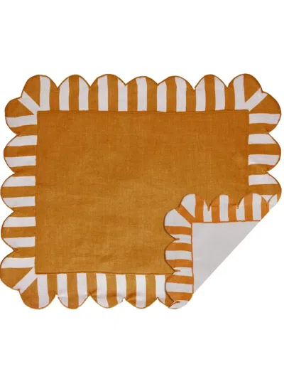 Misette Scalloped Stripe Placemat In Brown