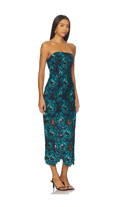 Milly Kait Blue Bloom Midi Dress In Black