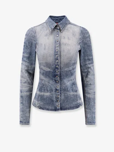 Diesel Shirt In Distressed Honeycomb Denim In Blue