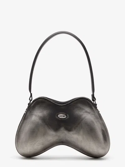 Diesel Double-d Shoulder Pu Shoulder Bag In Gray