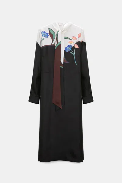 Dorothee Schumacher Silk Shirtdress With Placement Print In Black