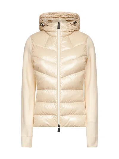 Moncler Ivory Zip-up Hooded Padded Cardigan In Neutral