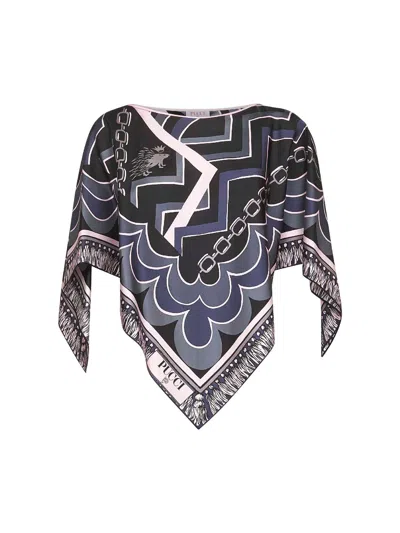 Pucci Geometric Patterned Silk Blouse With Asymmetric Hem In Multi