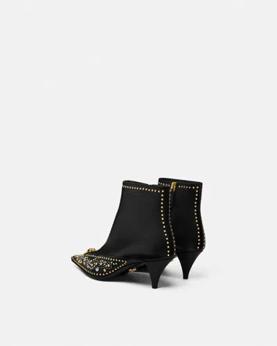 Versace Studded Leather Ankle Boots With Kitten Heel In Black