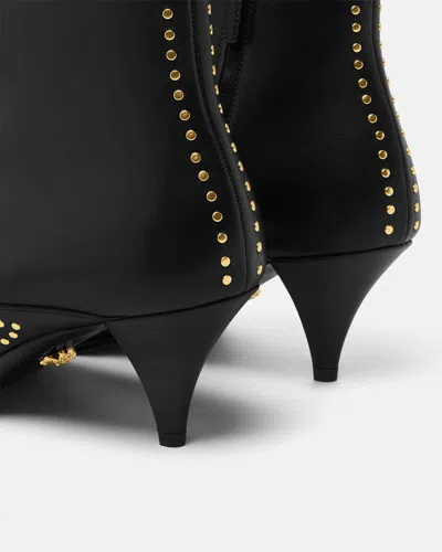 Versace Studded Leather Ankle Boots With Kitten Heel In Black