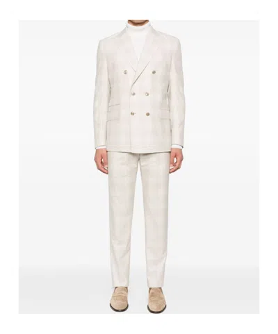 Eleventy Checked Double-breasted Suit In White