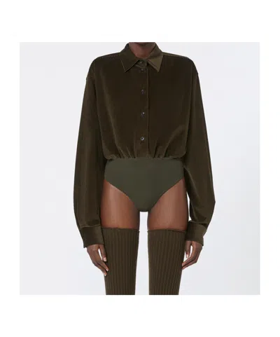 Max Mara Velvet Bodysuit Tulle Thong In Brown