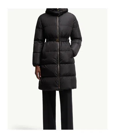 Moncler Briant Hooded Long Down Jacket In Black