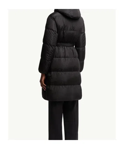 Moncler Briant Hooded Long Down Jacket In Black