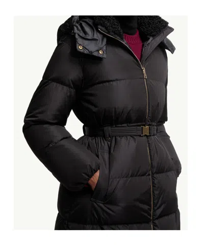 Moncler Briant Hooded Long Down Jacket In Black