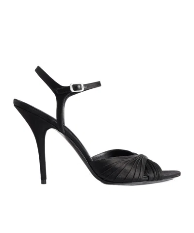 Balenciaga Black Dynastie Satin Sandals In Black