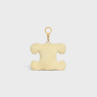 Celine Triomphe Pom-pom Charm In Shearling And Calfskin In Neutral