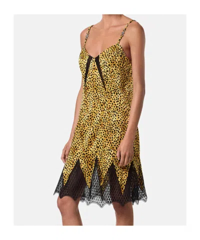 Versace Mini Robe Nuisette En Soie Cheetah Allover In Yellow