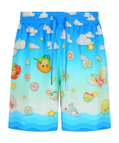 Casablanca Kawaii Silk Bermuda Shorts And Pockets In Blue