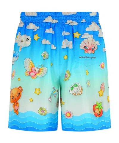 Casablanca Kawaii Silk Bermuda Shorts And Pockets In Blue