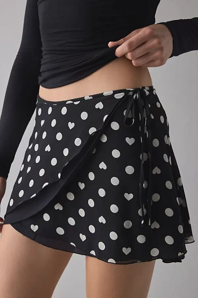 Kimchi Blue Lovers Lane Layered Wrap Mini Skort In Black/white Polka Dots, Women's At Urban Outfitters In Black