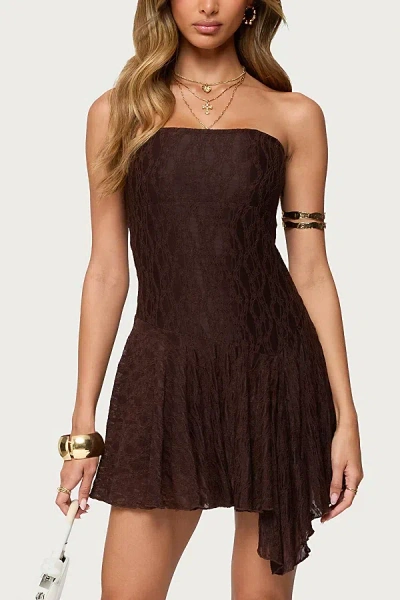 Edikted Elaia Asymmetric Strapless Lace Mini Dress In Blue