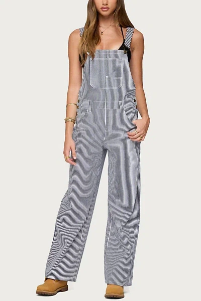 Edikted Tamsin Striped Denim Overalls In Gray