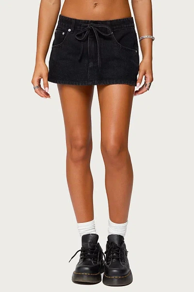 Edikted Ziggie Drawstring Denim Miniskirt In Black