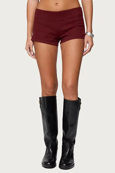 Edikted Dinah Low Rise Denim Micro Shorts In Burgundy