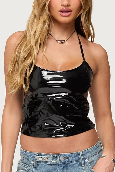 Edikted Vikki Vinyl Halter Top In Black