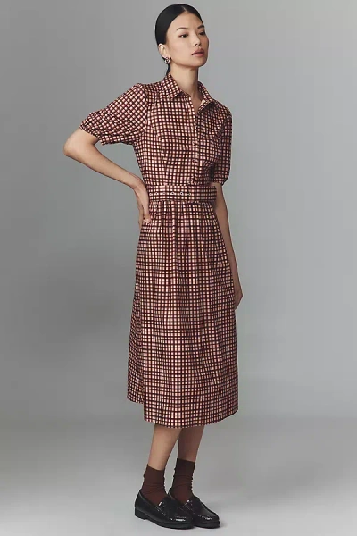 Hutch Parker Short-sleeve Belted Midi Dress In Brown