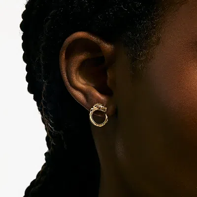 John Hardy 14k Yellow Gold Naga Diamond Dragon Circle Stud Earrings