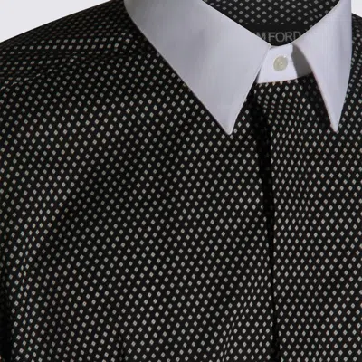 Tom Ford Cotton Shirt With Diamond Print And Contrast White Collar In Multi