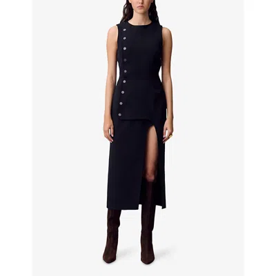 Claudie Pierlot Womens Black Button-down Round-neck Stretch-woven Midi Dress In Multi