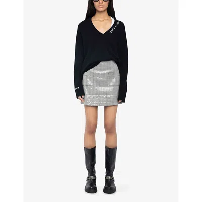 Zadig & Voltaire Womens Black Jamie Sequin-embellished High-rise Stretch-woven Mini Skirt In Multi