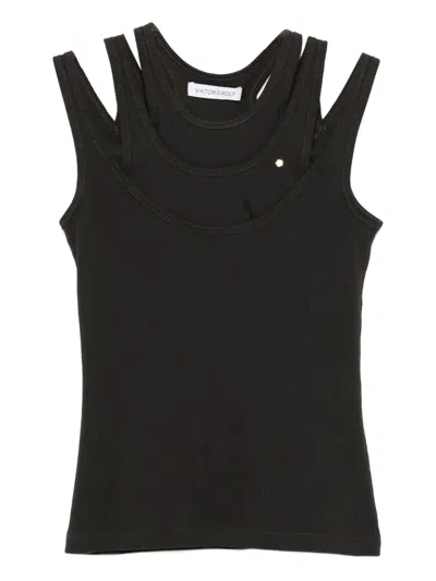 Viktor & Rolf Triple Strap Ribbed Vest In Black