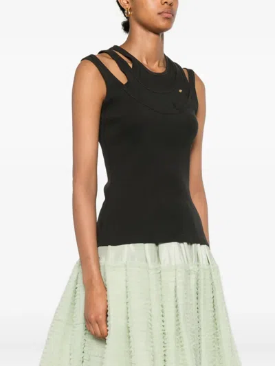 Viktor & Rolf Triple Strap Ribbed Vest In Black