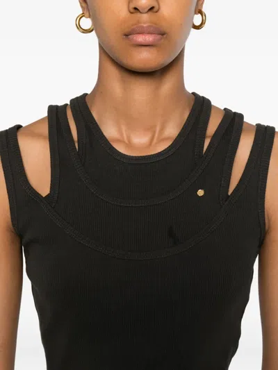 Viktor & Rolf Triple Strap Ribbed Vest In Black
