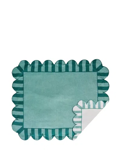 Misette Scalloped Stripe Linen Napkins (set Of Four) In Green