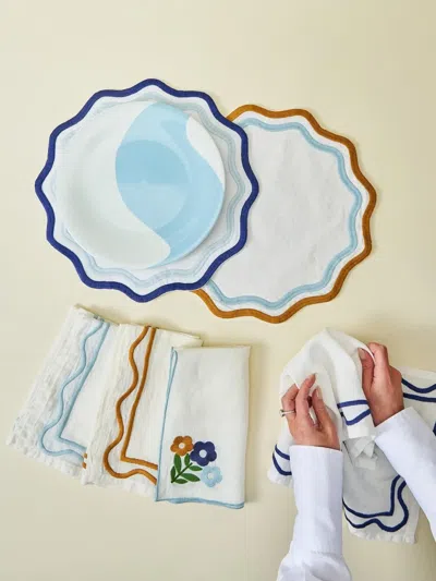 Misette Set-of-four Colorblock Porcelain Dinner Plates In Blue