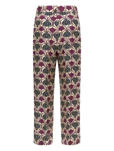 Max Mara Floral Bow Detail High Waist Trousers In Neutral