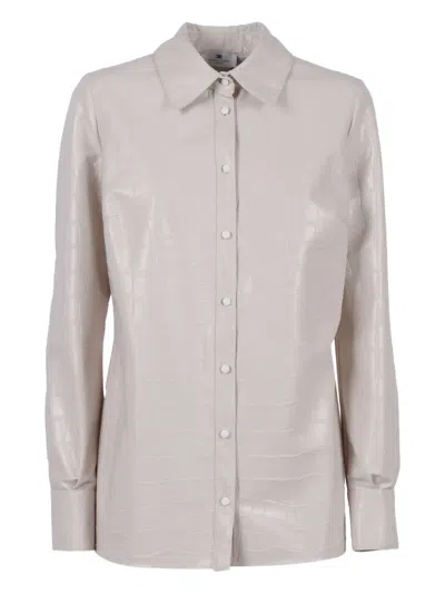 Elisabetta Franchi Glossy Crocodile-embossed Button-down Shirt In Neutral