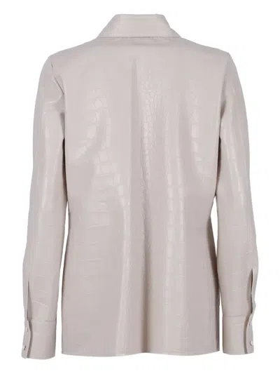 Elisabetta Franchi Glossy Crocodile-embossed Button-down Shirt In Neutral