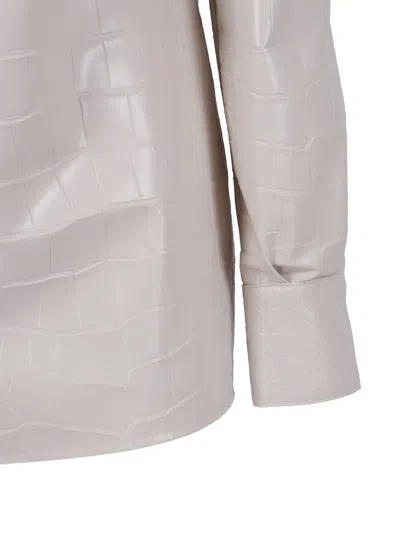 Elisabetta Franchi Glossy Crocodile-embossed Button-down Shirt In Neutral