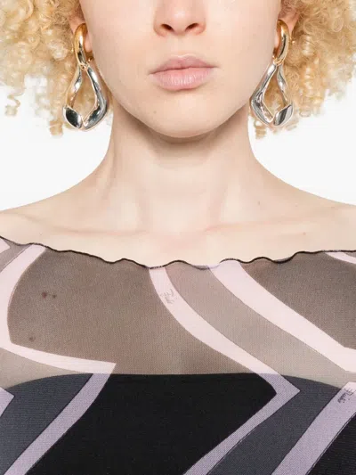 Pucci Maxi Dress With Abstract Pattern And Long Sleeves In Multi