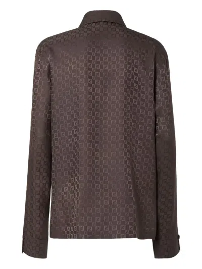 Fendi Ff Jacquard Asymmetric Long-sleeved Shirt In Brown