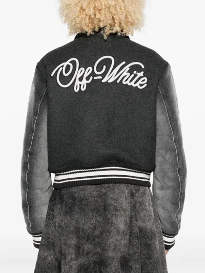 Off-white Logo Flocked Button-up Jacket In Black