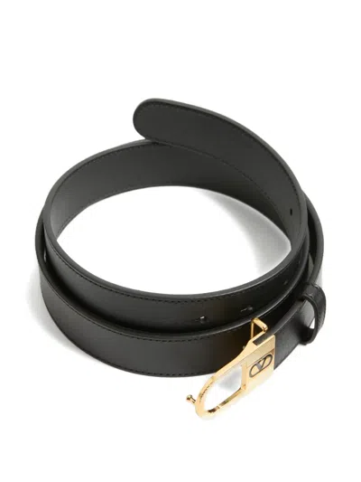 Valentino Garavani Vlogo Signature Belt In Shiny Calfskin 30 Mm With Enamelled Logo Detail Woman Bla In Black