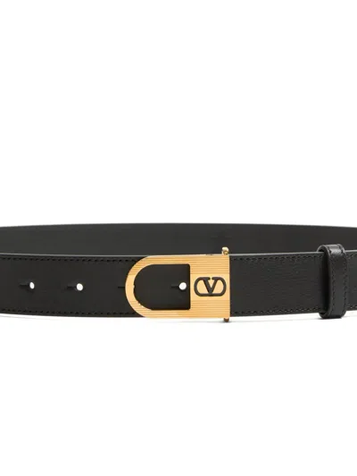 Valentino Garavani Vlogo Signature Belt In Shiny Calfskin 30 Mm With Enamelled Logo Detail Woman Bla In Black