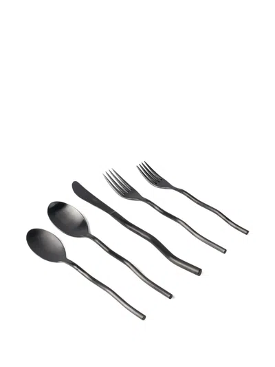 Misette Squiggle Matte Cutlery (set Of Five) In Black