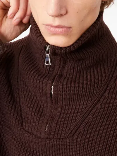 Officine Generale Tarek Ribbed Merino Wool Half-zip Sweater In Brown
